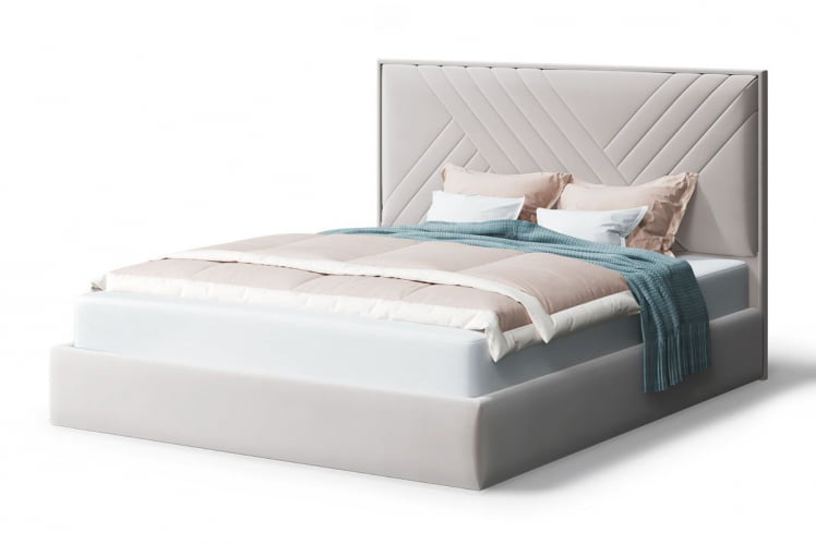 Кровать МИРА 2000*1400мм (без опор), велюр НЕО 02 (бежевый), (б/основания, б/матраса) / NEO_0