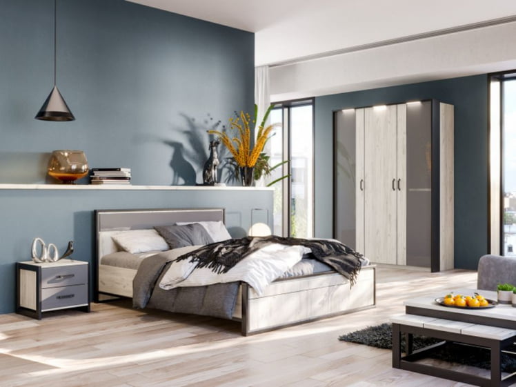 Комплект мебели для спальни Техно №3 Дуб Крафт белый Серый шифер_0