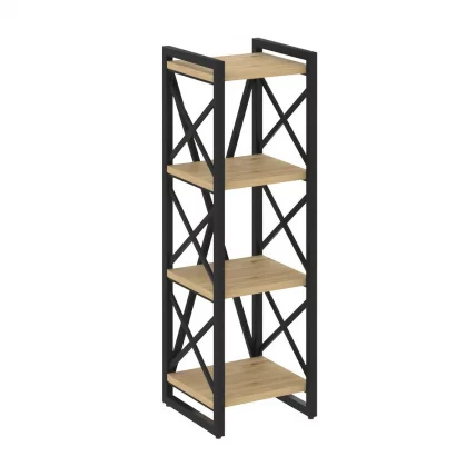 Стеллаж на регулируемых опорах - 4 полки LOFT VR.L-MST.O-4.4 Металл черный Тиквуд светлый_0