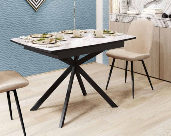 Обеденный стол Орфей 46 (02) Мрамор золотистый-Черный_0