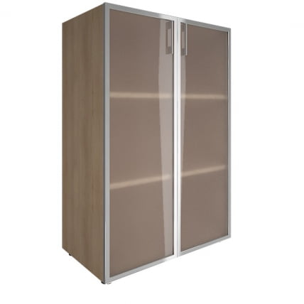 Шкаф книжный средний со стеклом в раме Lacobel без топа YALTA LT-ST 2.4R black Снежная Платина_0