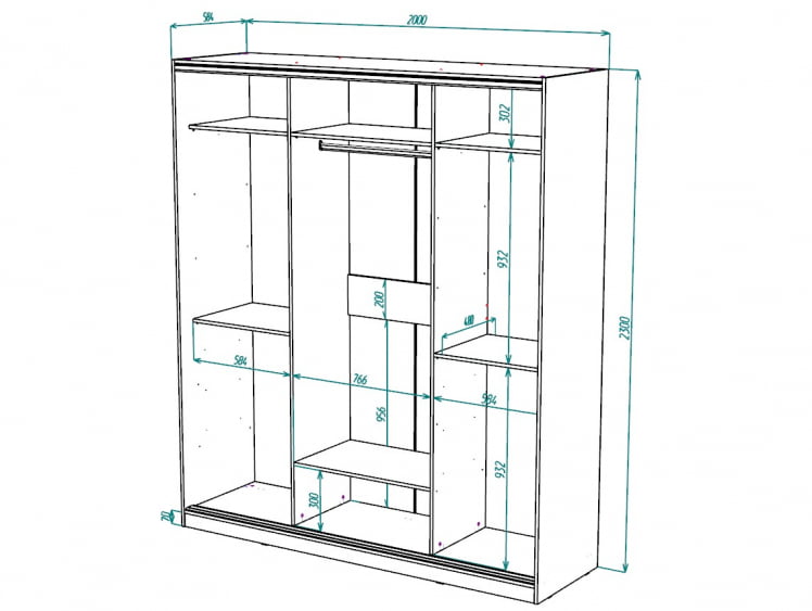 Шкаф-купе 3-х дверный Виктория 2000х584х2300, Бодега светлая 20ДЗЗЗДЛЛЛДЗЗЗ-ЯЯПП-Бс 310-3327_2