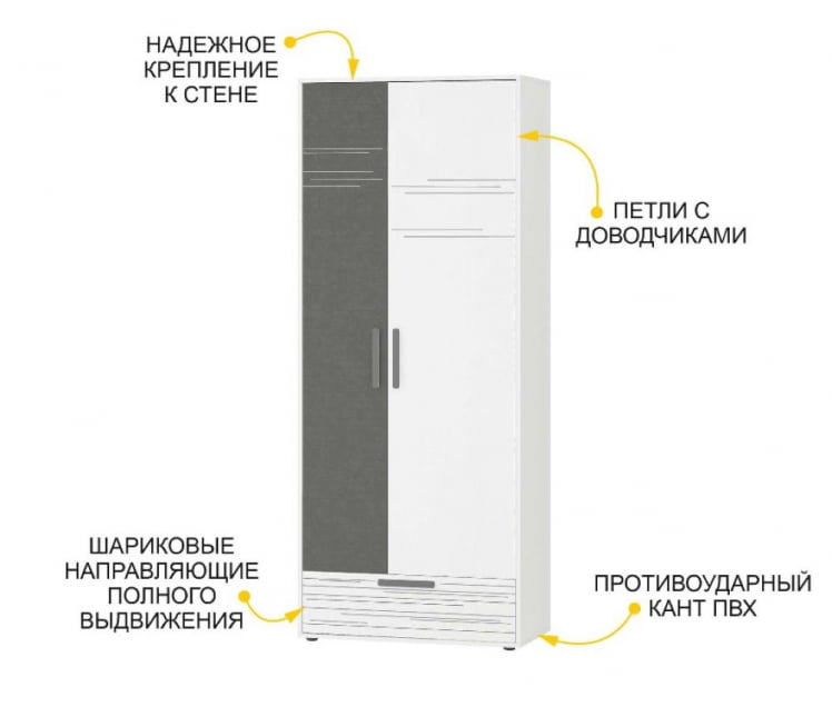 Шкаф для одежды с полками и штангой (лев/прав) Аляска 502.01_2