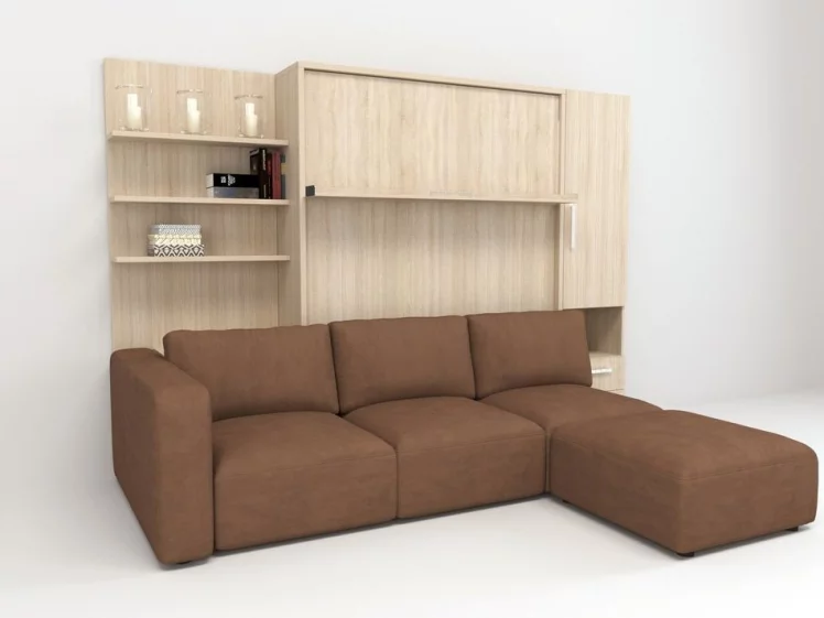 Шкаф-диван-кровать Смарт 1 правый с полкой и пуфом 1400 Венге_0