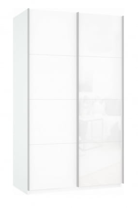 Шкаф-купе двухдверный Прайм 1600 ДСП/Белое стекло Белый снег_0
