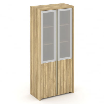 Шкаф высокий широкий (2 низких фасада ЛДСП + 2 средних фасада стекло сатин в раме) Corner COR.ST-1.2R Гикори Песочный_0