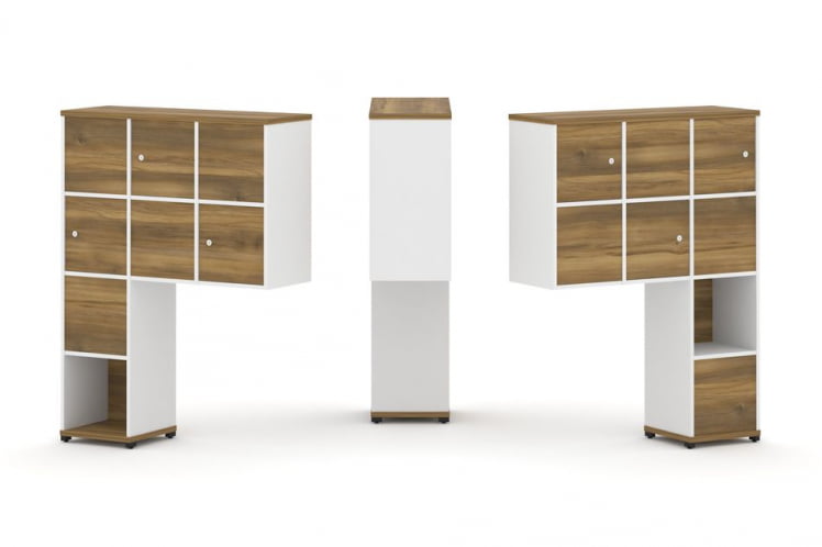 Надставка на стол высокая двухсторонняя + задняя стенка (8 шт.) + распашной фасад (6 шт.) CONCEPT CN.DNV-002 Сандал Янтарный Белый бриллиант Черный металл_0