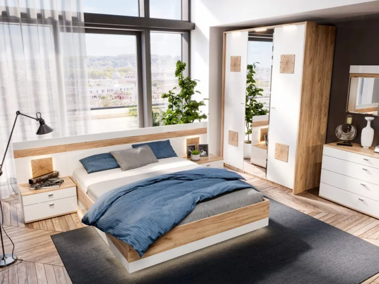 Кровать двуспальная 1400 Фиджи ЛД 659.079.000 Дуб Золотой Белый_2