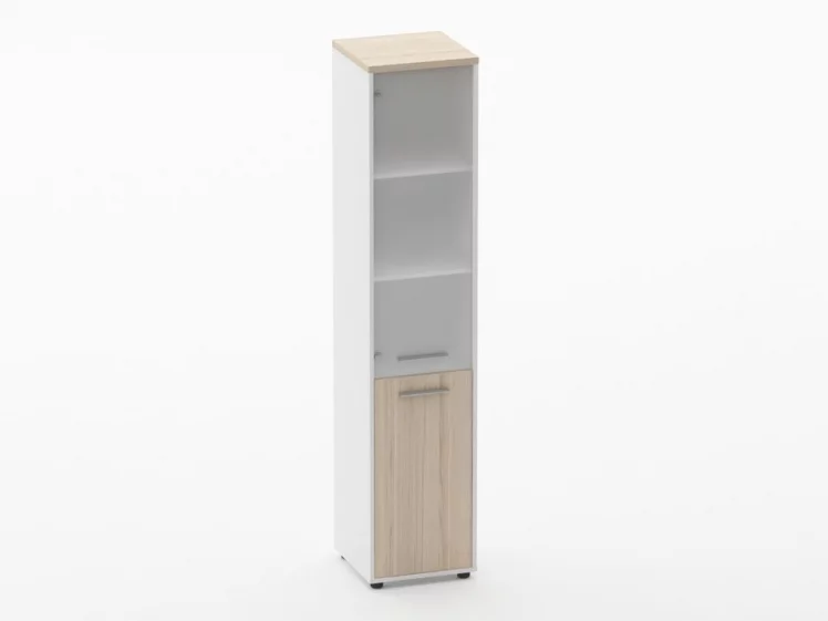 Шкаф 4 узкий верх стеклянная дверь, низ закрытый Deka 10.19.17Л Туя/Белый_0