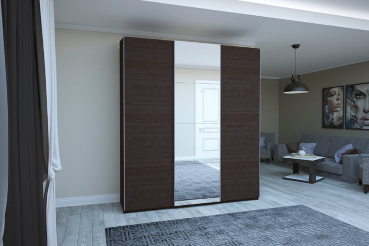 Шкаф-купе трехдверный Прайм 1800 ДСП/Зеркало/ДСП Венге_2