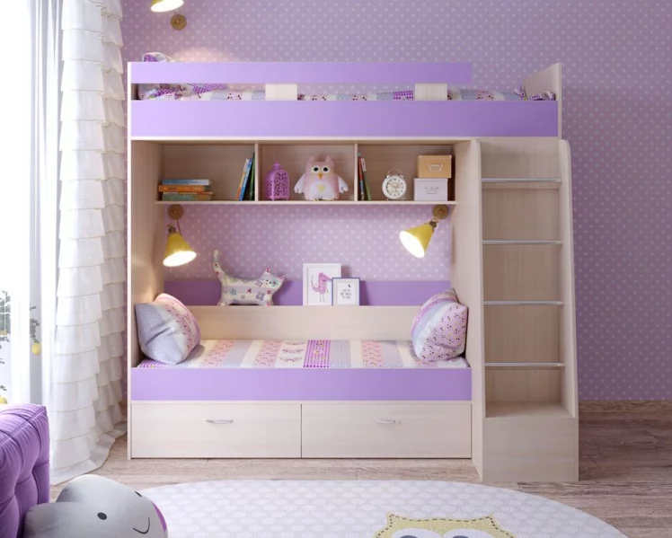 Кровать двухъярусная Юниор-6 Дуб молочный Ирис_0