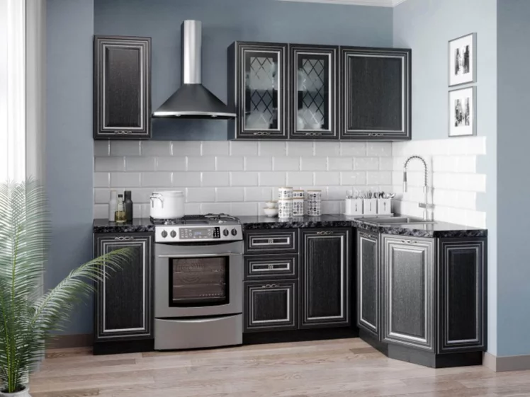 Угловой кухонный гарнитур 2400 Италия №02 Черный Дуб темный_0