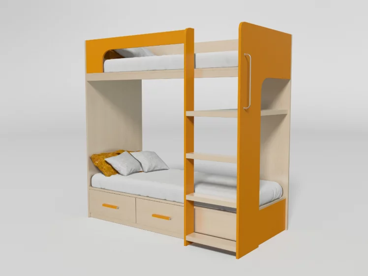 Кровать 2х ярусная №7 с ящиками Дуб молочный/Манго_0