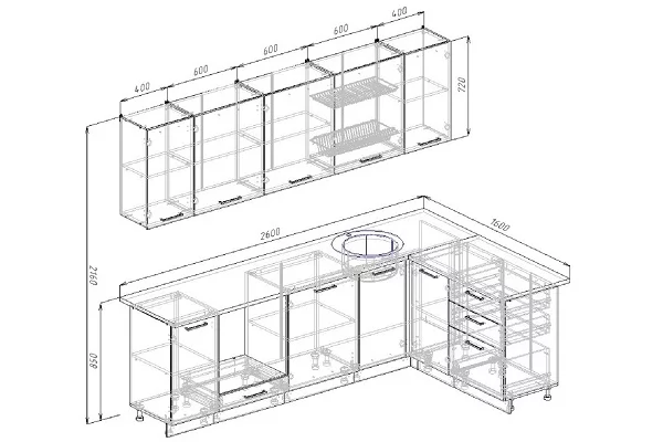 Гарнитур кухонный угловой 2600 Вегас 2600х1600_1