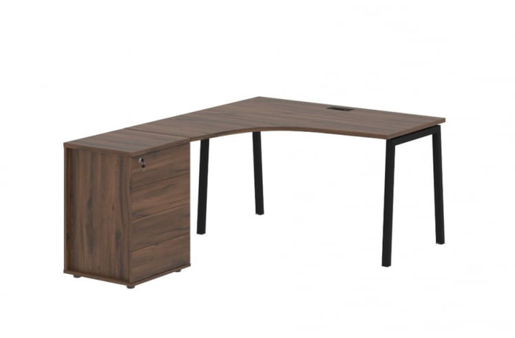 Стол эргономичный с тумбой (левый) EDIS ELCET 1318 L Дуб Денвер темный Черный_0