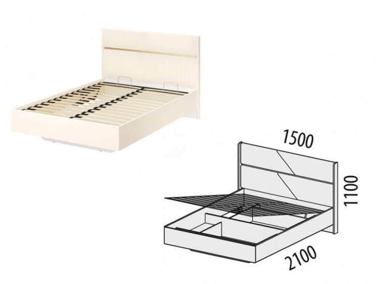 Кровать с подъемным механизмом Монако 903.31 Белый шпон/Даллас Айвори_3