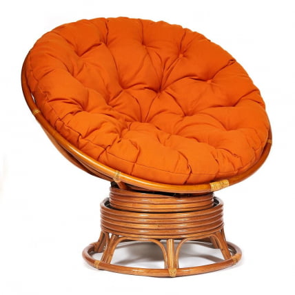 Кресло-качалка PAPASAN/ПАПАСАН w 23/01 B /с подушкой/ 115х78х104 см, Cognac (коньяк), ткань Оранжевый, С 23_0