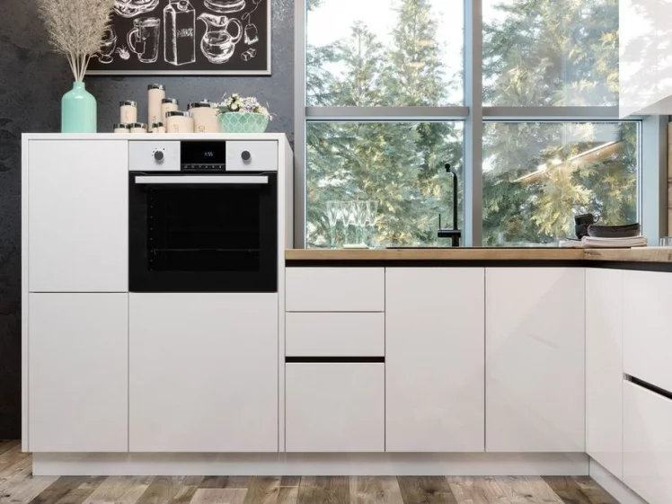 Кухня угловая Шервуд №1 Белый Белый глянец Черный_1