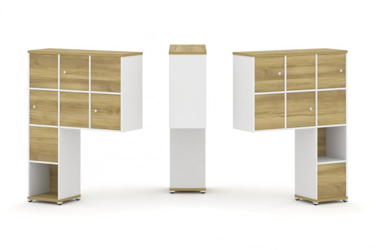 Надставка на стол высокая двухсторонняя + задняя стенка (8 шт.) + распашной фасад (6 шт.) CONCEPT CN.DNV-002 Дуб Винченцо Белый бриллиант Белый металл_0