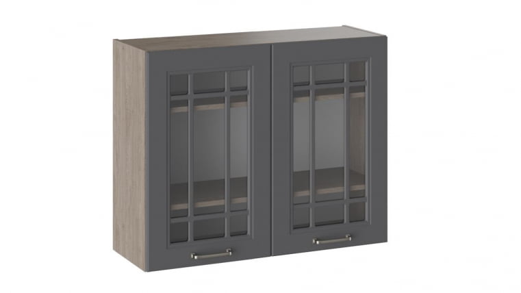 Шкаф навесной со стеклом Одри В_72-90_2ДРс Дуб Сонома трюфель/Серый шелк_0