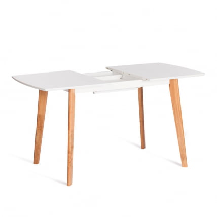 Стол обеденный раскладной Claire столешница МДФ, опоры дерево гевея, белый / натуральное дерево, 110+30 x 75 x 75см_11