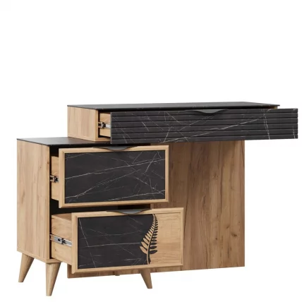 Стол туалетный с зеркалом Шелли Дуб золотой Камень Пьетра чёрный_2