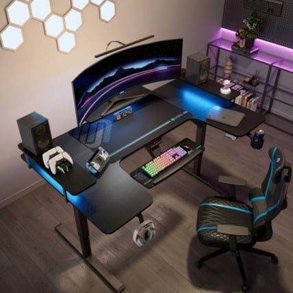 Стол для компьютера (для геймеров) U-образной формы с электрической регулировкой по высоте и трансформируемыми полками Eureka U-71_13