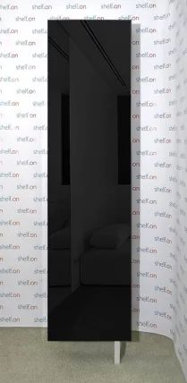 Поворотный шкаф в черном глянцевом стекле Драйв Шелф (правый) Беленый дуб_1