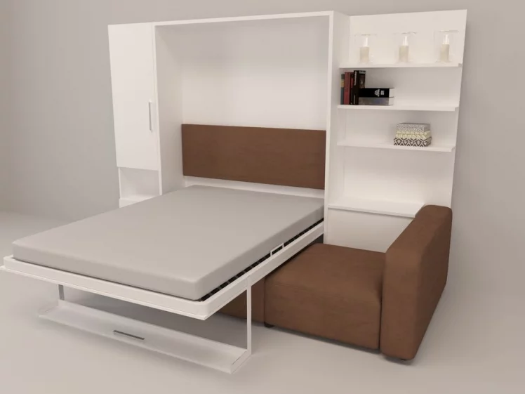 Шкаф-диван-кровать Смарт 1 левый с полкой и пуфом 1600 Венге_1