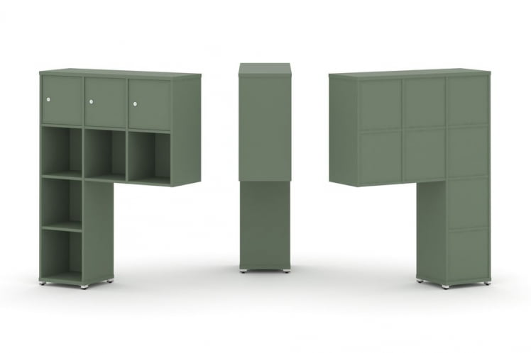 Надставка на стол высокая односторонняя + задняя стенка (8 шт.) + распашной фасад (3 шт.) CONCEPT CN.ONV-003 Кобо Белый металл_0