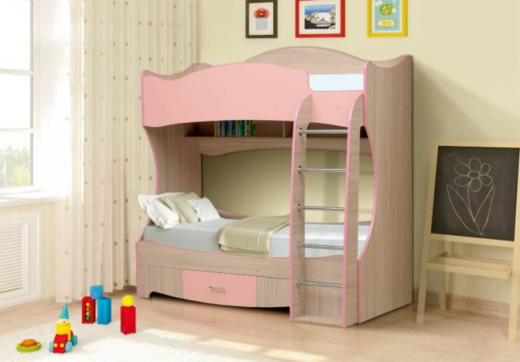 Кровать детская двухъярусная Юниор-7 Ясень шимо светлый/Синий_0