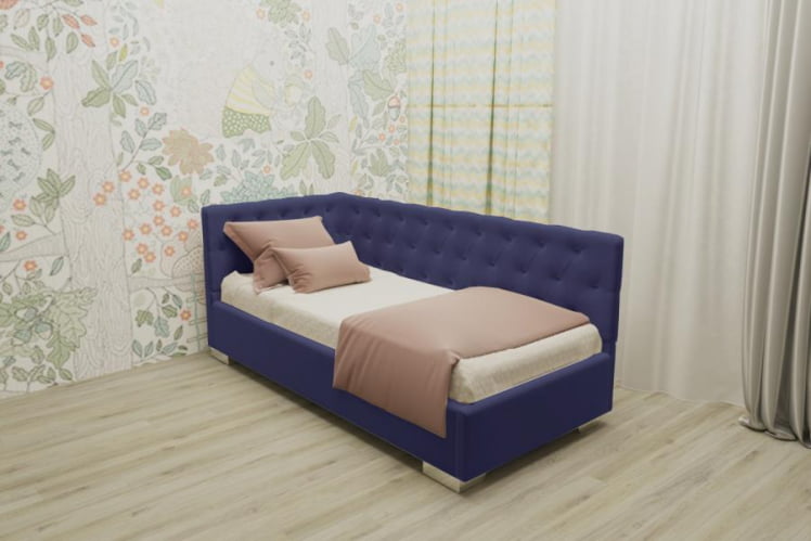 ДЕТСКАЯ МЯГКАЯ ИНТЕРЬЕРНАЯ КРОВАТЬ ВЕРСАЛЬ БЕЗ ОСНОВАНИЯ (BERHOUSE) Материал фасада: Металл/Велюр; Спальное место: 900х1900; Цвет: Синий_0