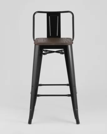 Стул полубарный Tolix Wood со спинкой Черный_2